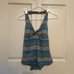 Tropical Escape Blue Sleeveless Tie Front Tank Top